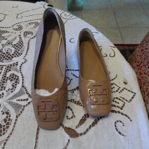 Tory Burch Brown Croc Embosed Leather Georgia Ballet Fats Size 9M